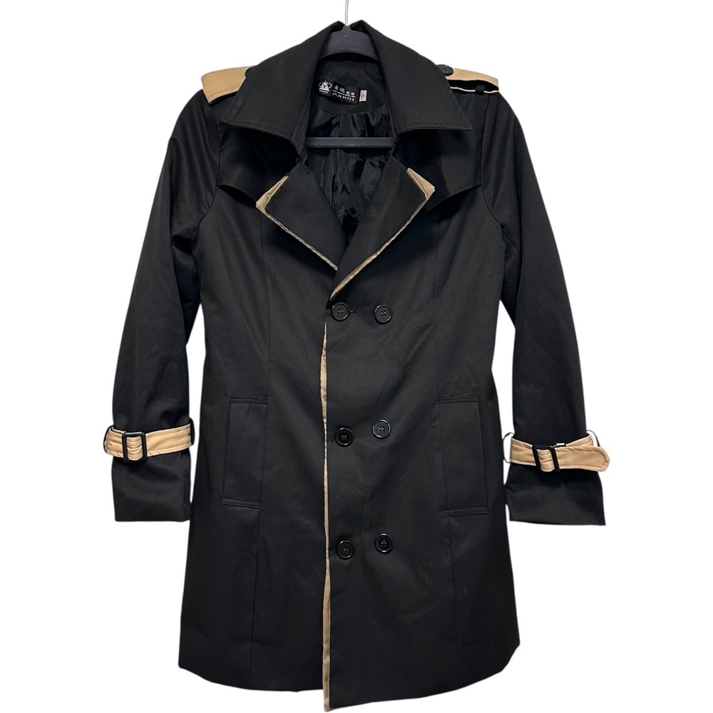 Mandi Dark Contrast Trench Coat S Steampunk Academia Goth Mid Length Jacket